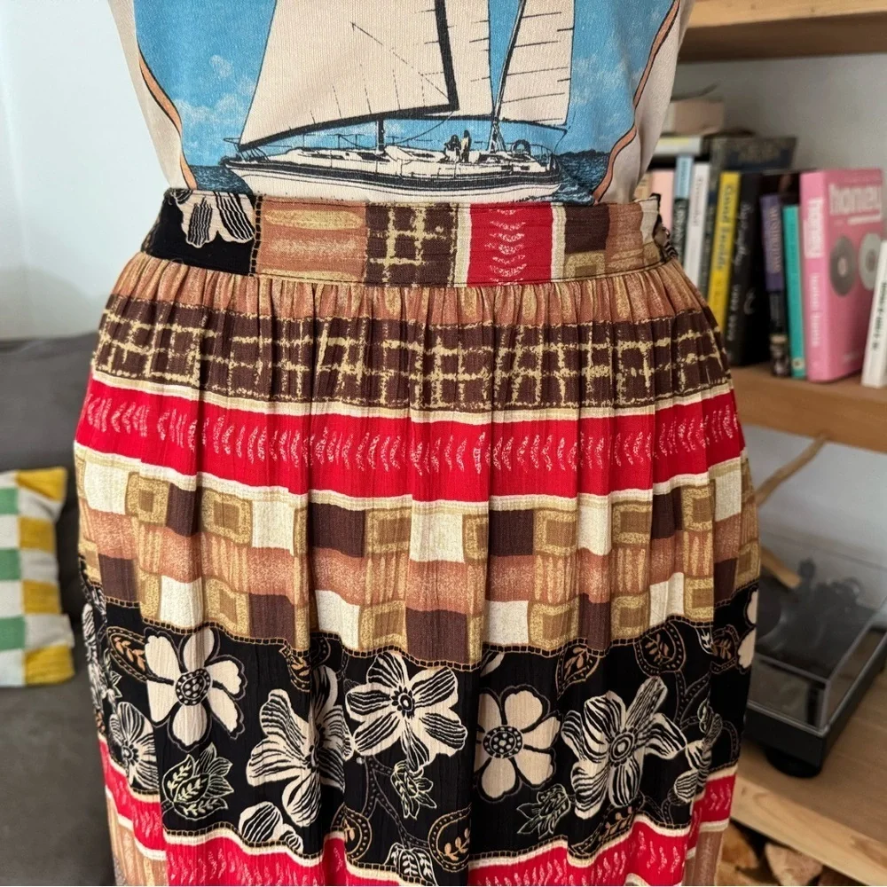 Vintage 80’s or 90’s Alfred Dunner Vibrant Floral and Stripe Midi Skirt